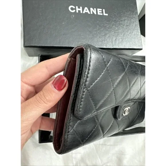 CHANEL Flap Wallet Quilted Black Silver Tone Hardware W/box - Picture 3 of 16